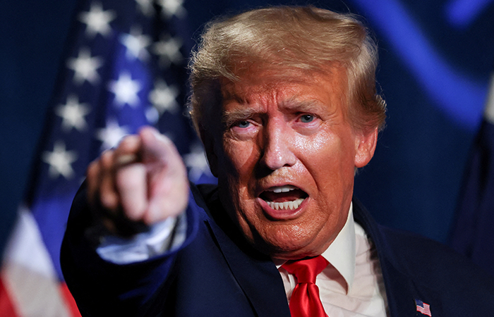 Donald Trump makes a keynote speech at a Republican fundraising dinner in Columbia, South Carolina, U.S. August 5, 2023. REUTERS