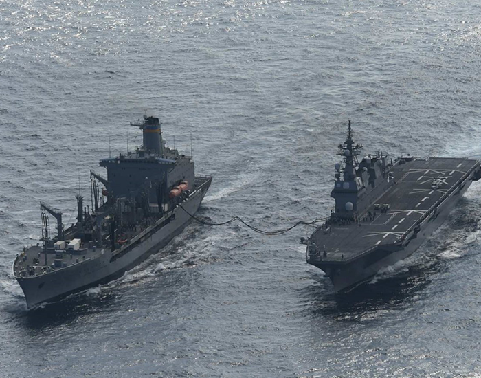 JMSDF Hyuga-class helicopter destroyer J Hyuga carries out a joint exercise with U.S. aircraft carriers the Nimitz-class aircraft carrier USS Carl Vinson, USS Abraham Lincoln in the Philippine Sea, including waters just east of Taiwan on Jan 22, 2022 for effective deterrence and response. The exercises were the largest drills involving aviation-capable ships since the October exercise with the U.S Navy’s Ronald Reagan and Carl Vinson carrier strike groups, the Royal Navy’s Carrier Strike Group 21 (CSG21) and the Japan Maritime Self Defense Force (JMSDF) Escort Flotilla 2