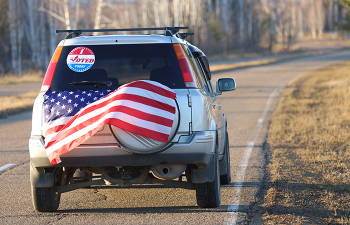 american flag seen on back of car