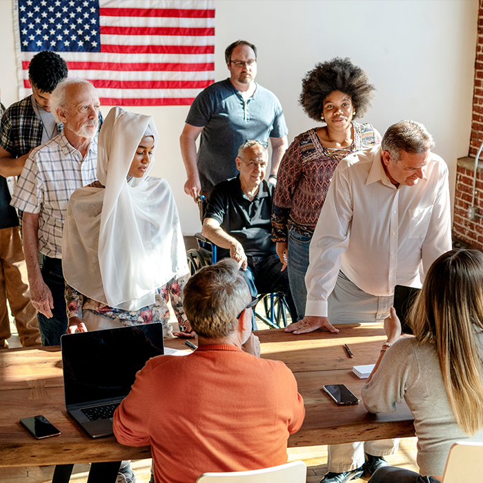 voters form a line to cast a ballot